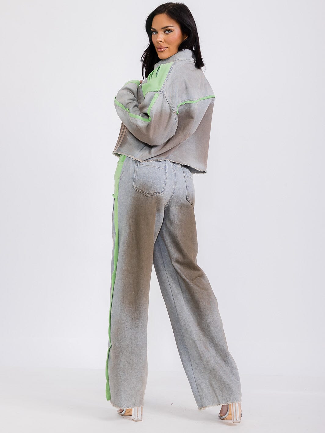 WOMEN'S LONG SLEEVE BUTTON UP COLORBLOCK DENIM JACKET