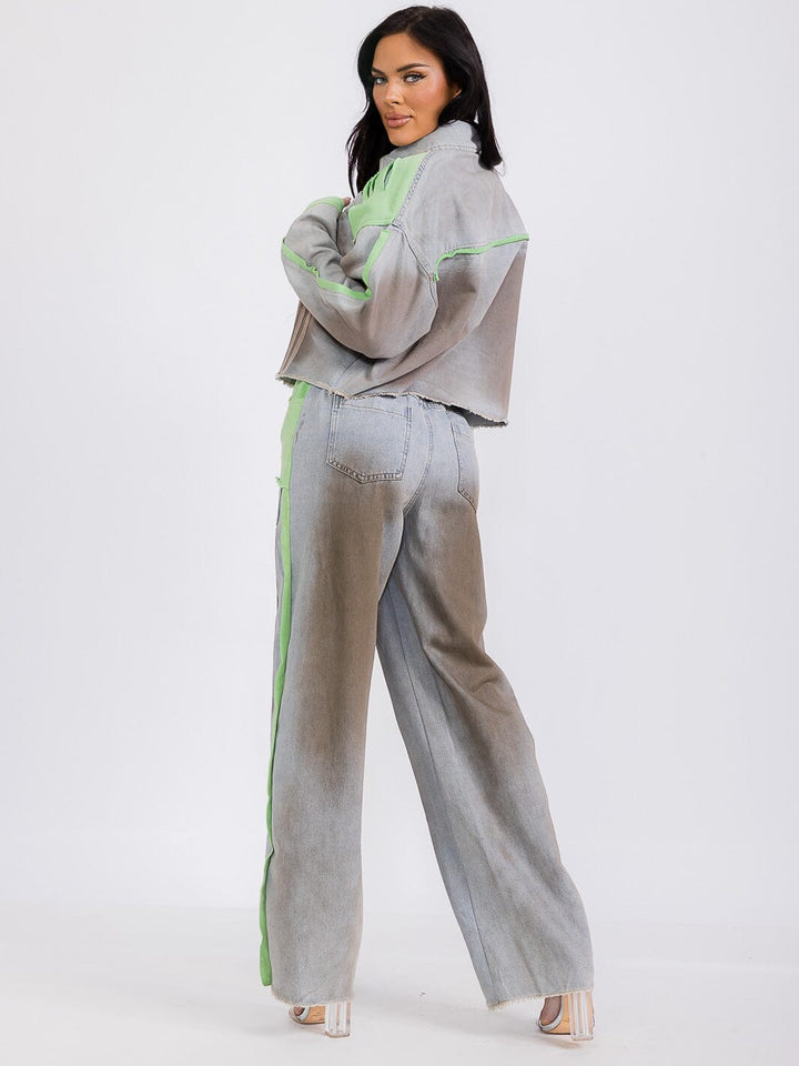 WOMEN'S LONG SLEEVE BUTTON UP COLORBLOCK DENIM JACKET