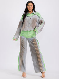 WOMEN'S LONG SLEEVE BUTTON UP COLORBLOCK DENIM JACKET