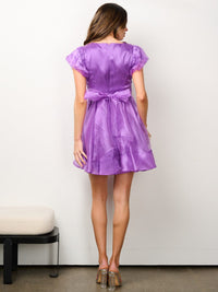 WOMEN'S SHORT PUFF SLEEVE V-NECK FIT & FLARE MINI DRESS