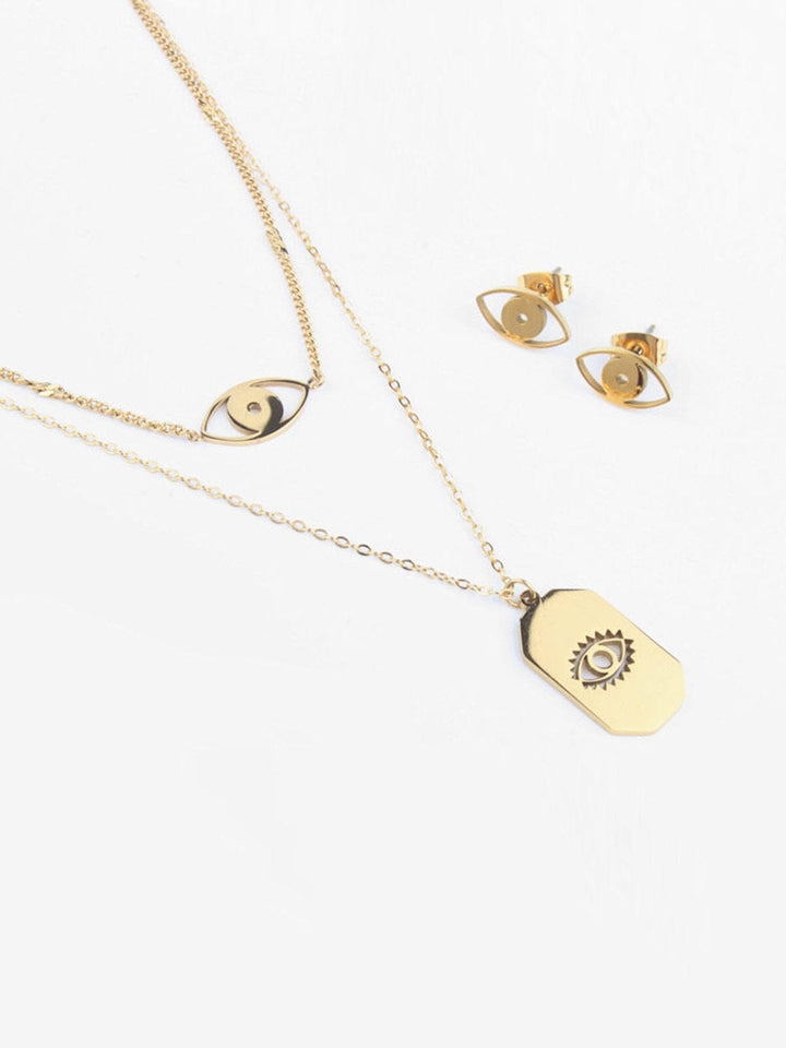 WOMEN'S STAINLESS STEEL GOLD EYE EARRINGS & NECKLACE SET