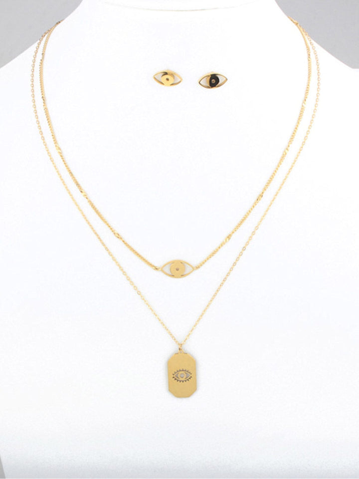 WOMEN'S STAINLESS STEEL GOLD EYE EARRINGS & NECKLACE SET