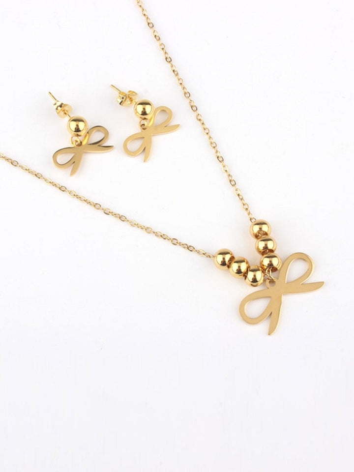 WOMEN'S STAINLESS STEEL GOLD BOW EARRINGS & NECKLACE SET