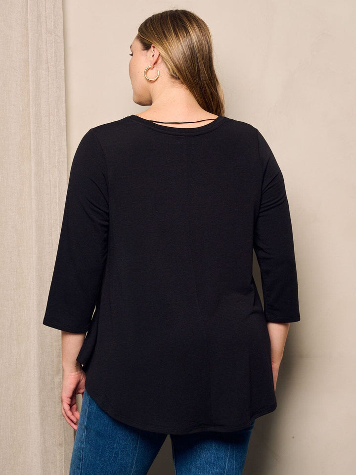 PLUS SIZE 3/4 SLEEVE SOLID TUNIC TOP