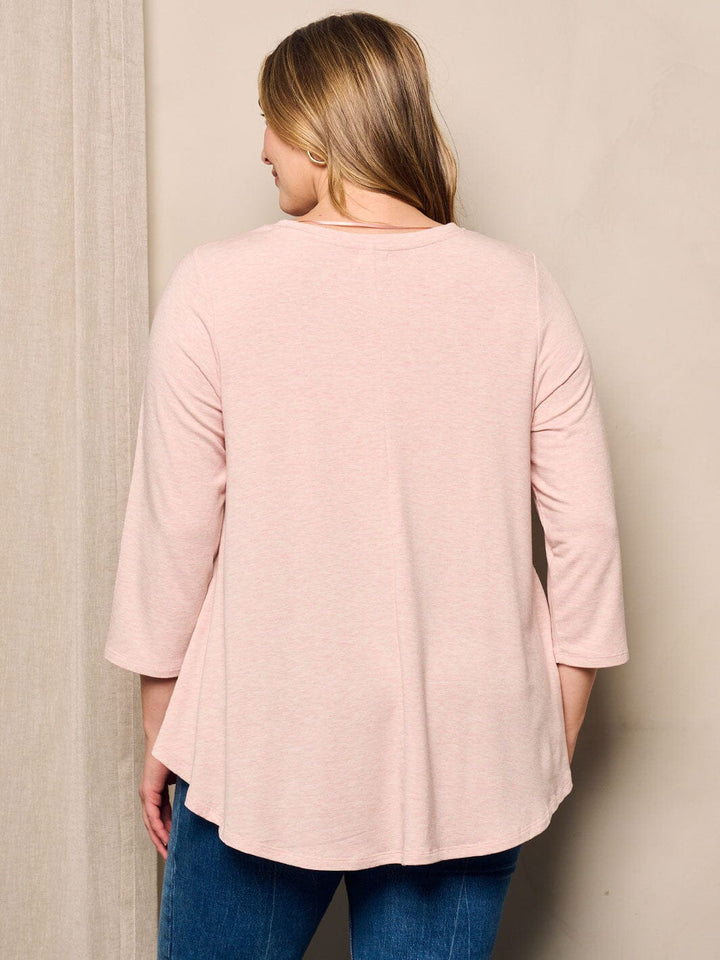 PLUS SIZE 3/4 SLEEVE SOLID TUNIC TOP