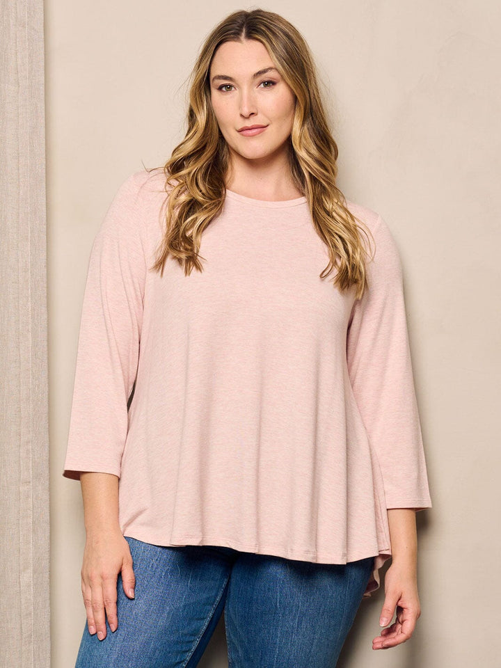 PLUS SIZE 3/4 SLEEVE SOLID TUNIC TOP