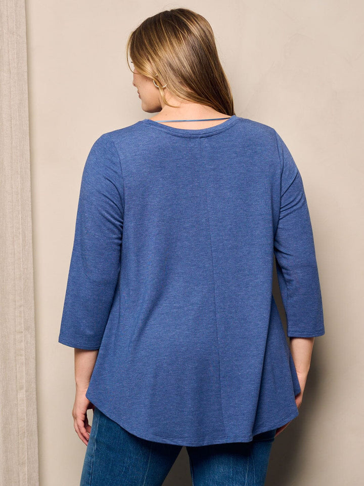 PLUS SIZE 3/4 SLEEVE SOLID TUNIC TOP