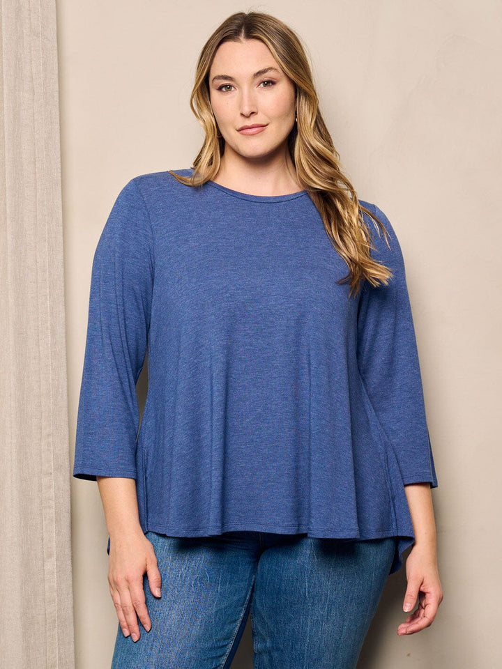 PLUS SIZE 3/4 SLEEVE SOLID TUNIC TOP