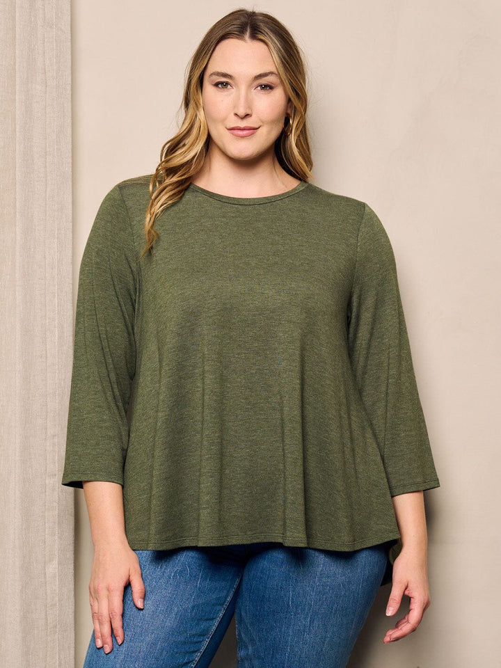 PLUS SIZE 3/4 SLEEVE SOLID TUNIC TOP