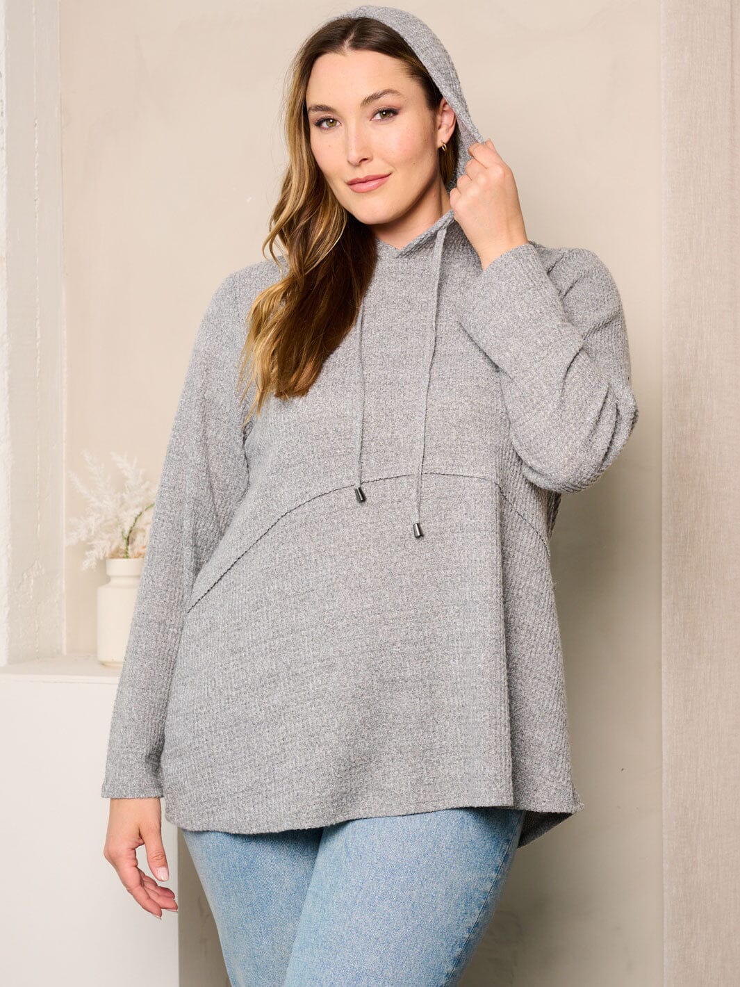 PLUS SIZE LONG SLEEVE HOODED TUNIC TOP