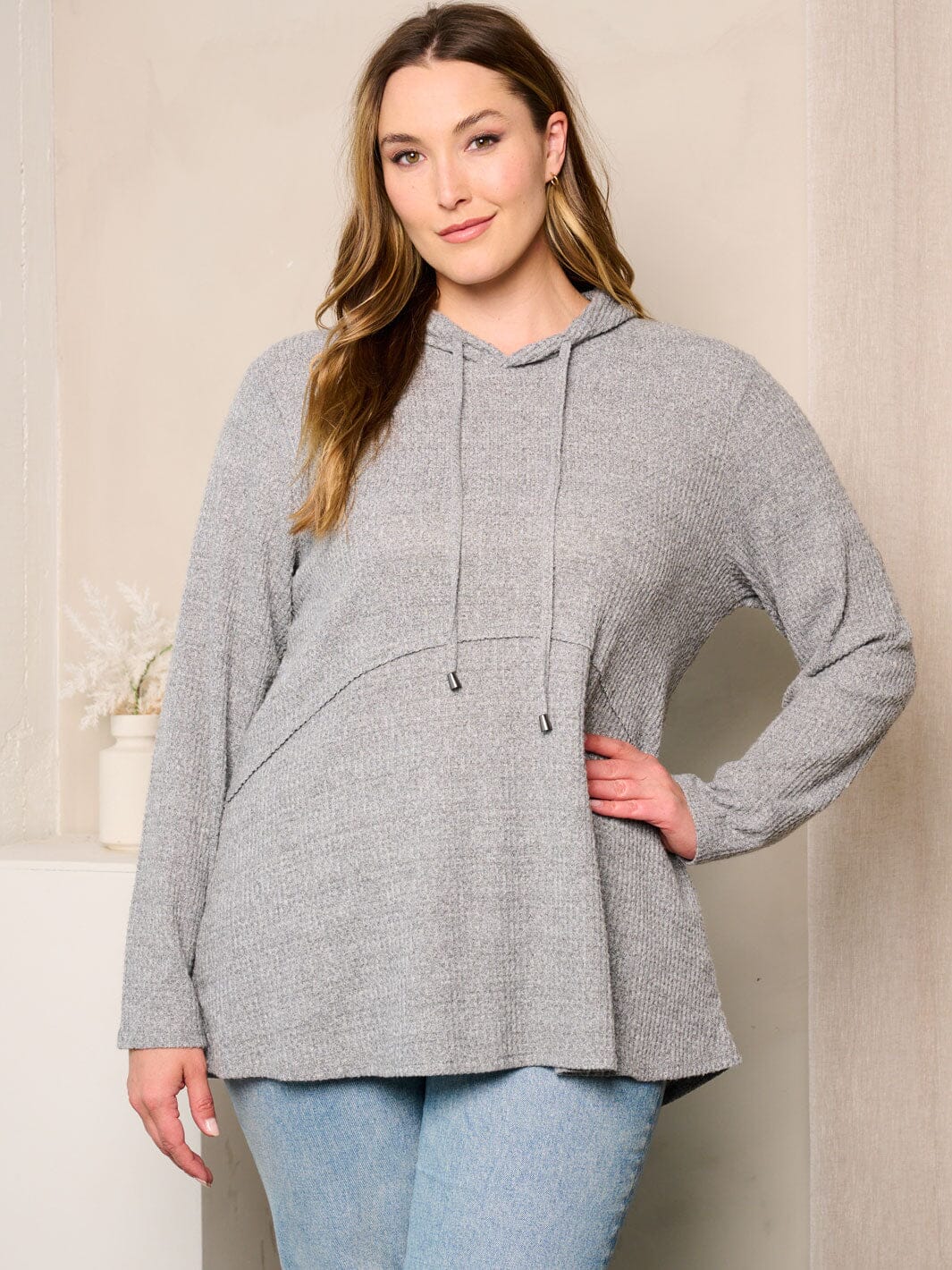 PLUS SIZE LONG SLEEVE HOODED TUNIC TOP