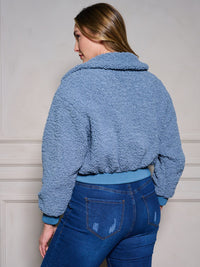PLUS SIZE LONG SLEEVE BUTTON UP POCKETS SHERPA JACKET