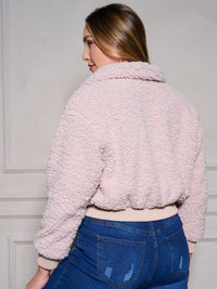 PLUS SIZE LONG SLEEVE BUTTON UP POCKETS SHERPA JACKET