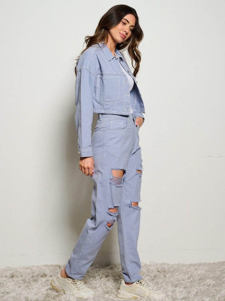 WOMEN'S LONG SLEEVE JACKET & BUTTON CLOSURE DENIM 2PC. SET