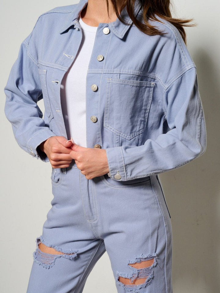 WOMEN'S LONG SLEEVE JACKET & BUTTON CLOSURE DENIM 2PC. SET