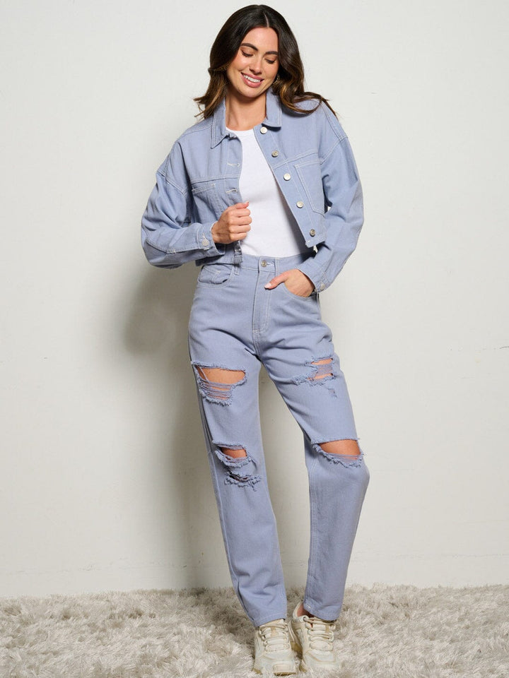WOMEN'S LONG SLEEVE JACKET & BUTTON CLOSURE DENIM 2PC. SET