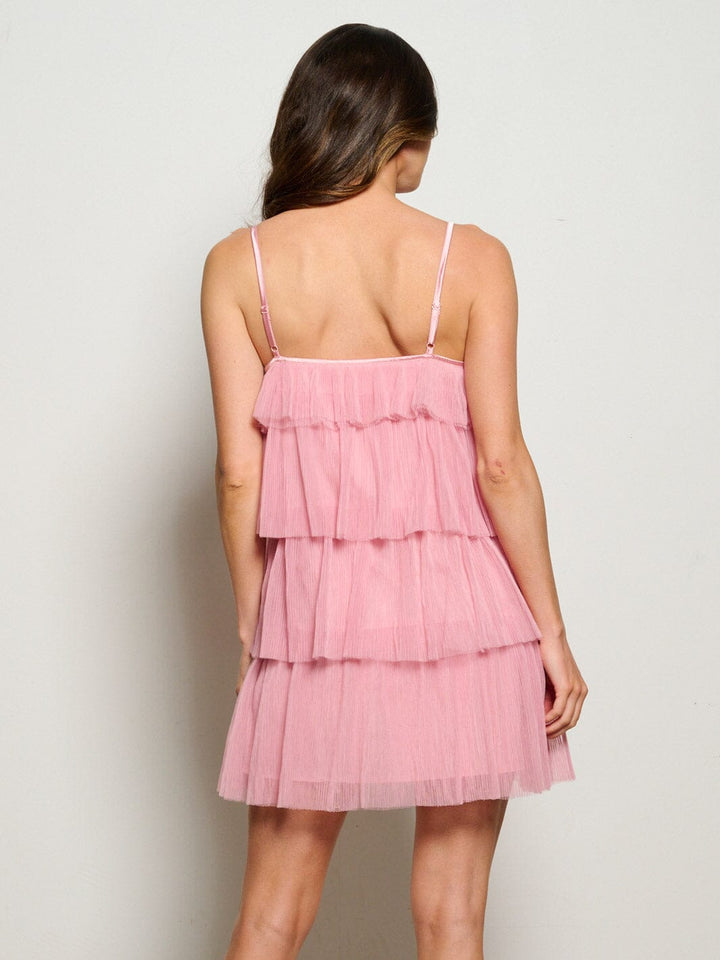 WOMEN'S SLEEVELESS SQUARE NECK TIERED RUFFLE MINI DRESS