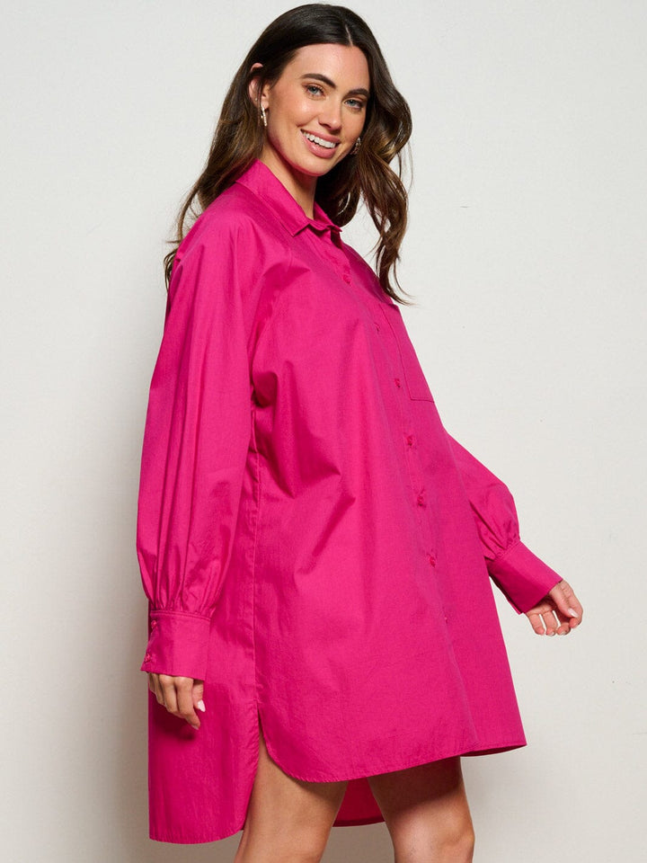 WOMEN'S LONG SLEEVE BUTTON UP FRONT POCKET TUNIC MINI DRESS