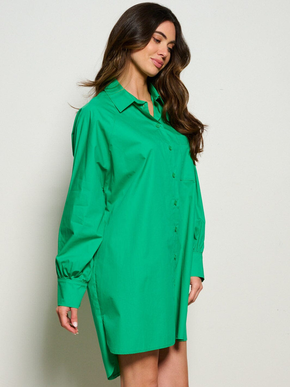 WOMEN'S LONG SLEEVE BUTTON UP FRONT POCKET TUNIC MINI DRESS