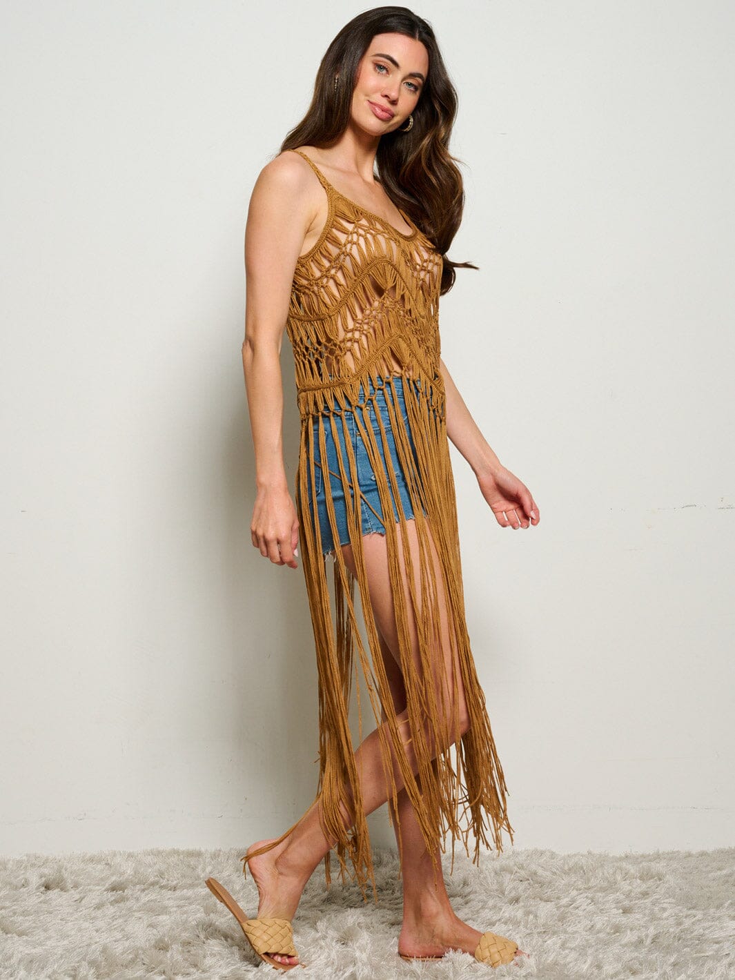WOMEN'S SLEEVELESS KNITTED FRINGE TANK TOP