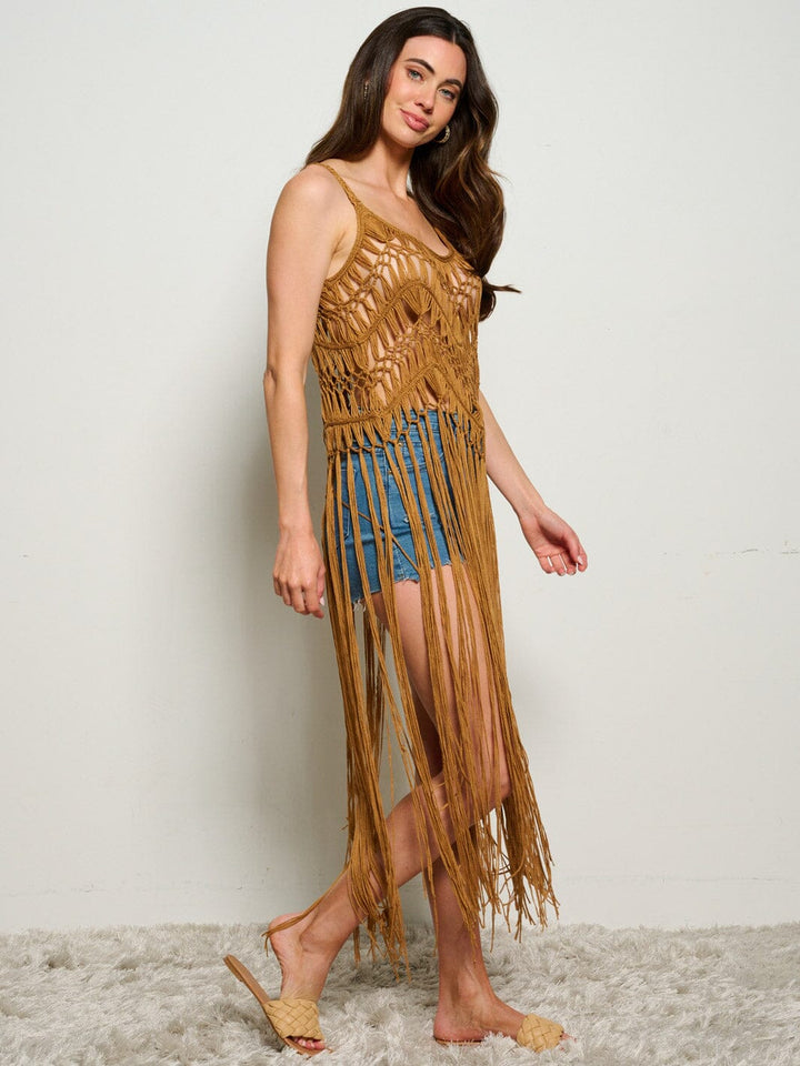 WOMEN'S SLEEVELESS KNITTED FRINGE TANK TOP