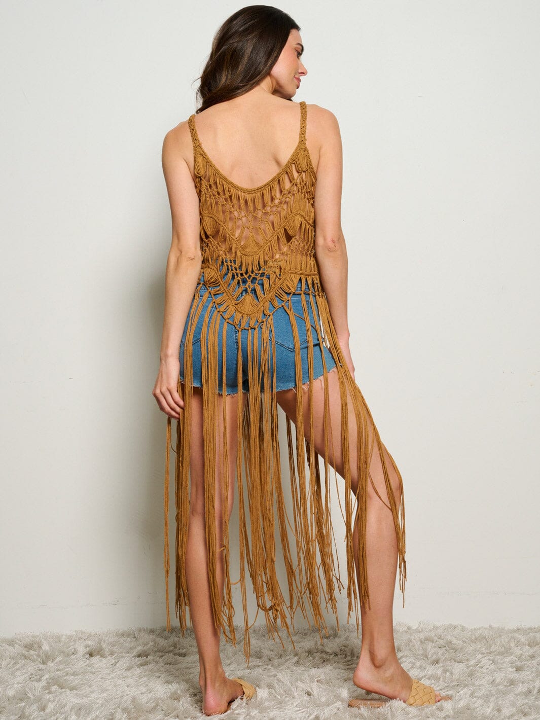 WOMEN'S SLEEVELESS KNITTED FRINGE TANK TOP