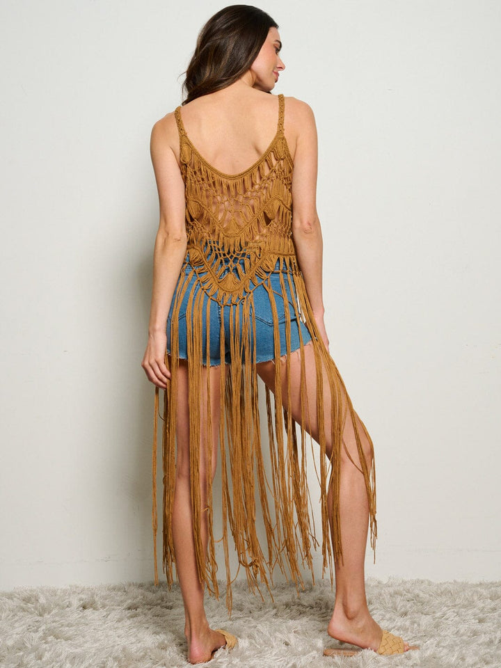 WOMEN'S SLEEVELESS KNITTED FRINGE TANK TOP