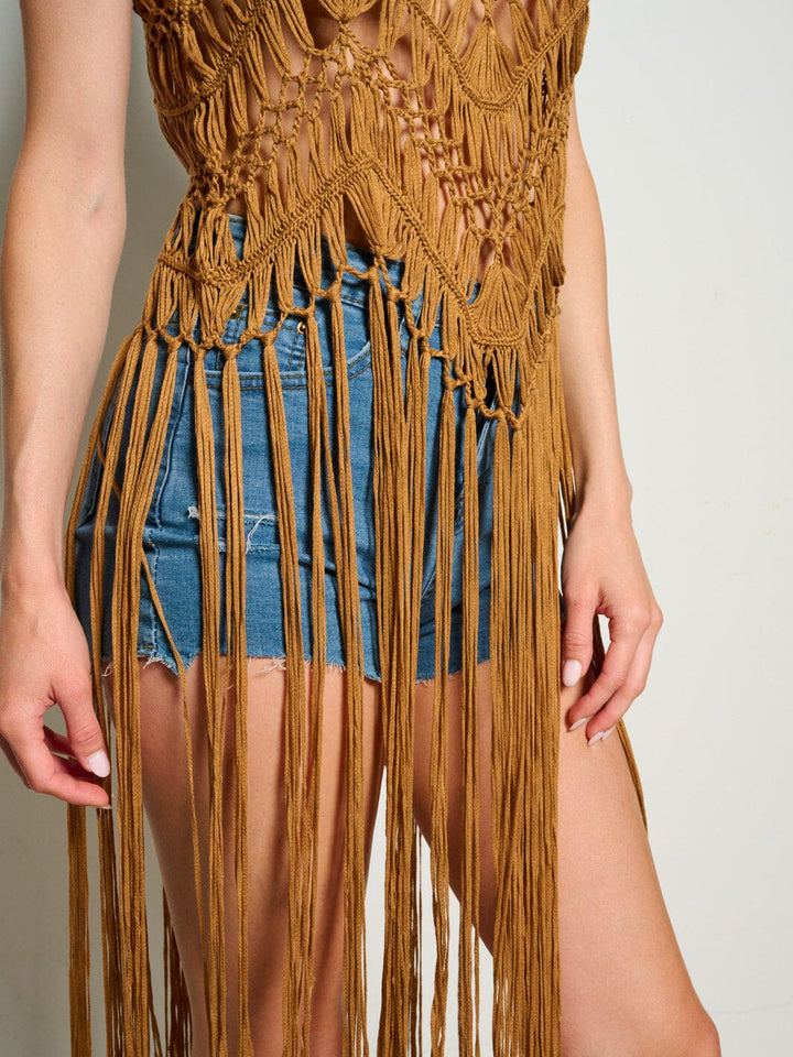 WOMEN'S SLEEVELESS KNITTED FRINGE TANK TOP
