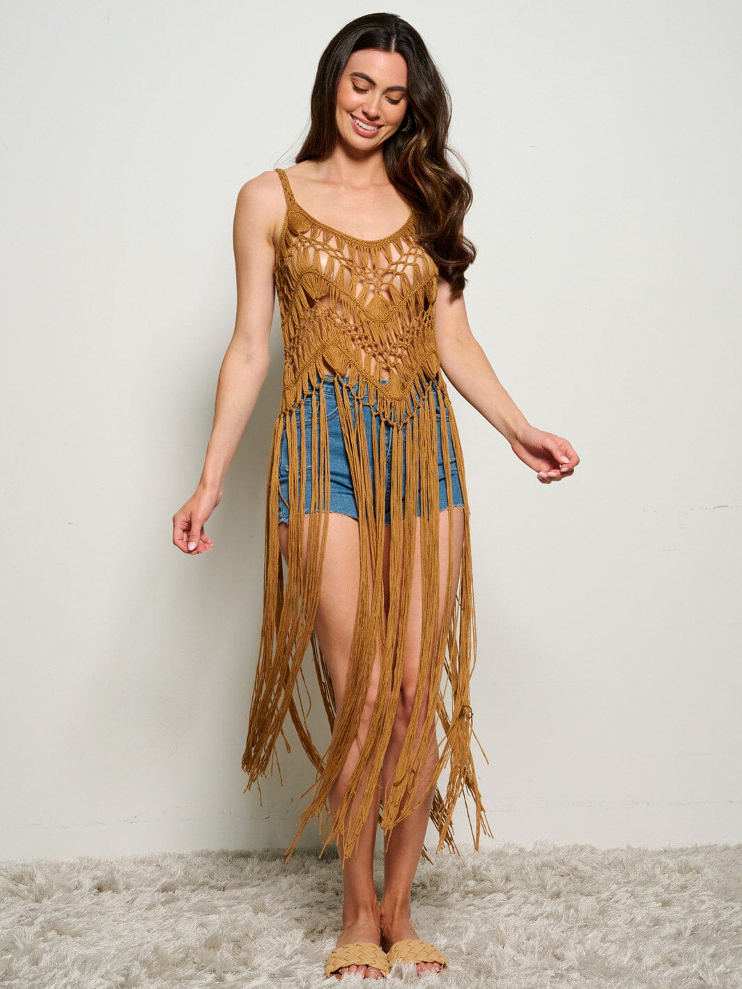 WOMEN'S SLEEVELESS KNITTED FRINGE TANK TOP
