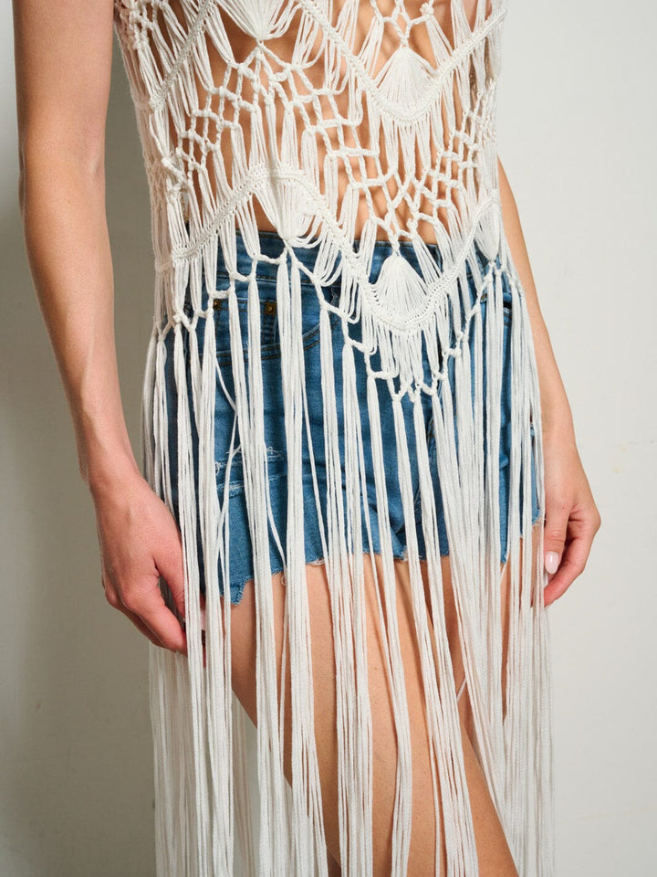 WOMEN'S SLEEVELESS KNITTED FRINGE TANK TOP
