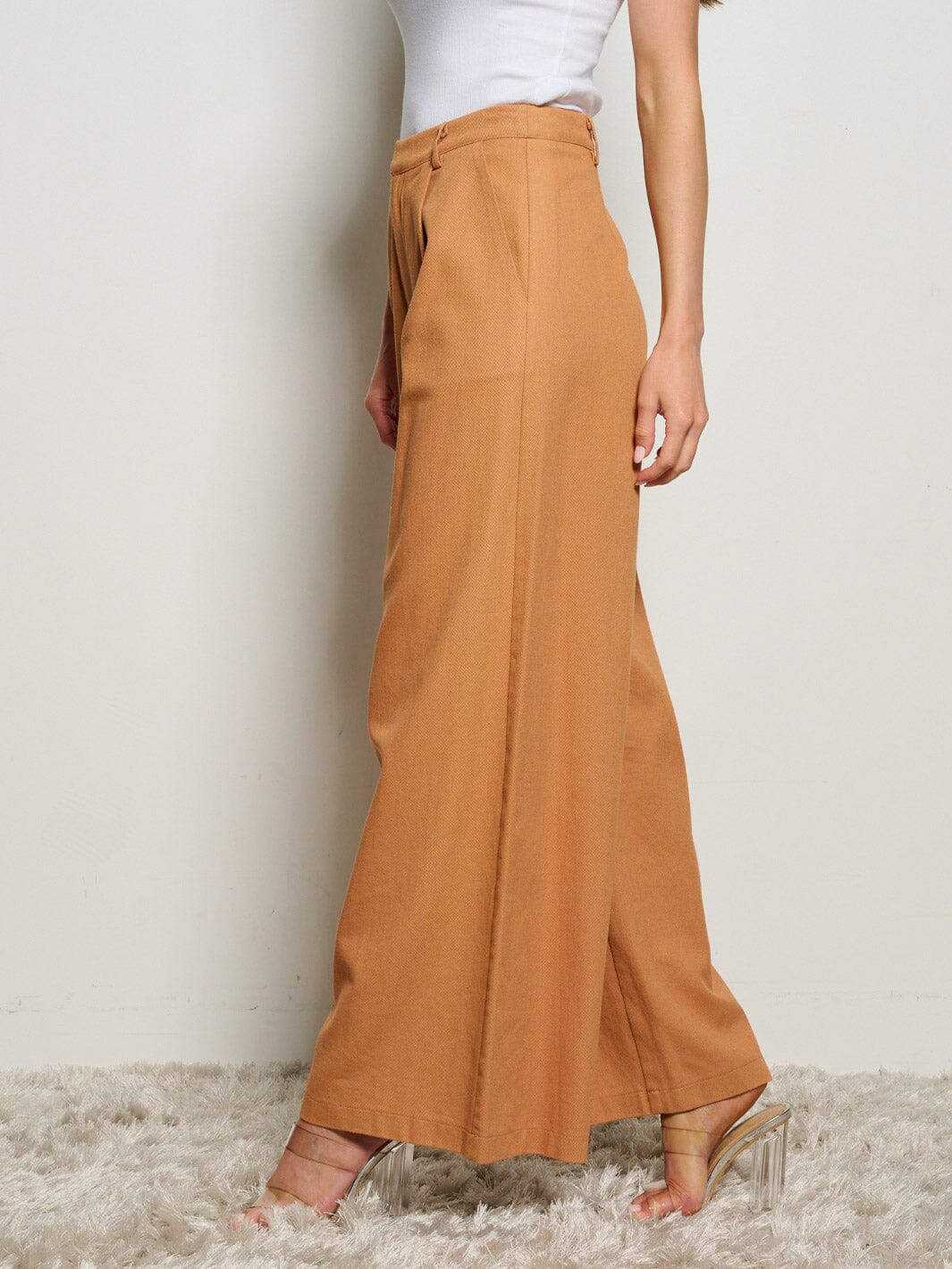 WOMEN'S BUTTON CLOSURE POCKETS WIDE LEG DENIM PANTS