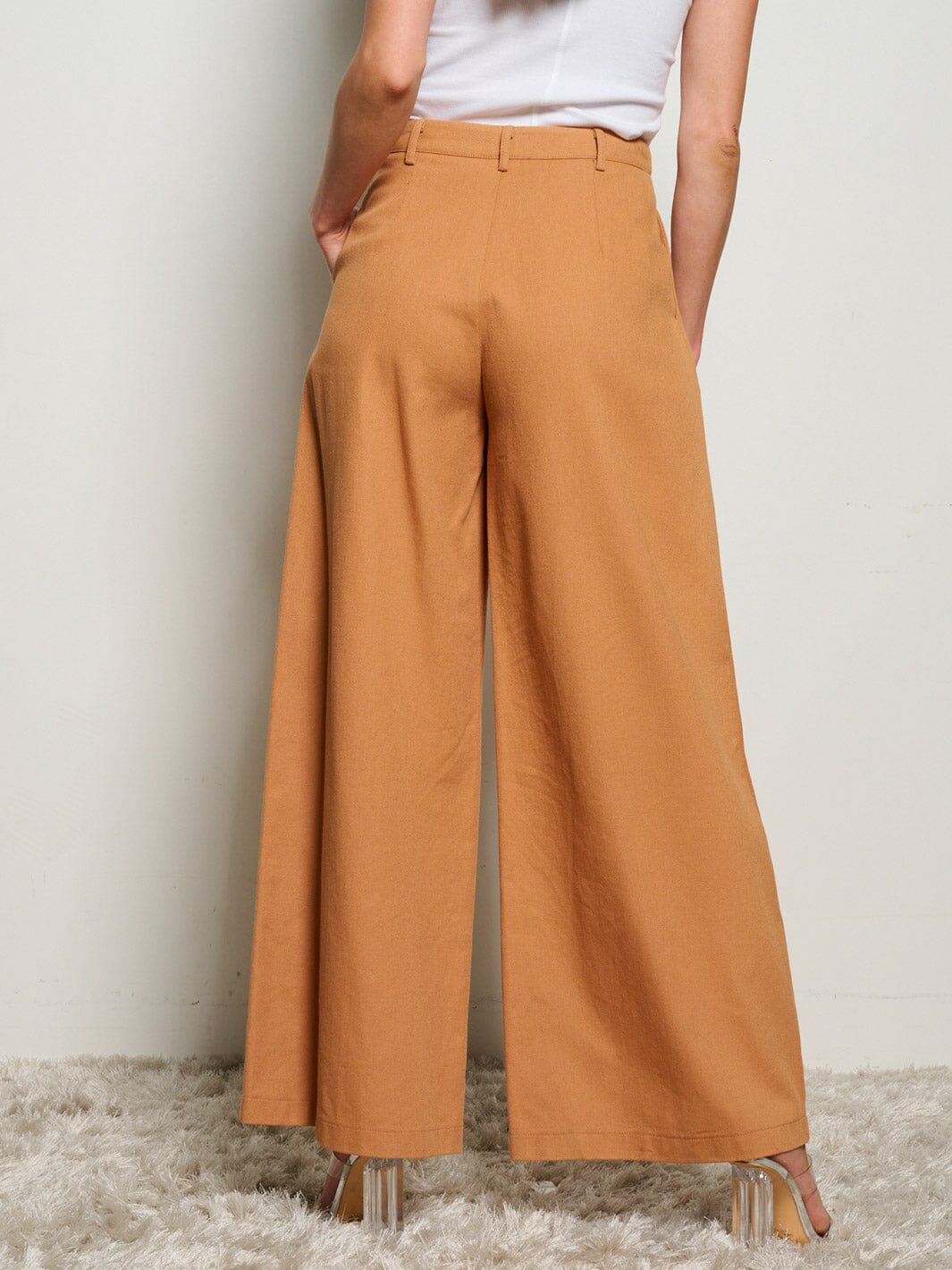 WOMEN'S BUTTON CLOSURE POCKETS WIDE LEG DENIM PANTS