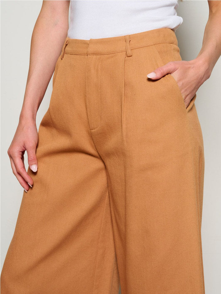WOMEN'S BUTTON CLOSURE POCKETS WIDE LEG DENIM PANTS