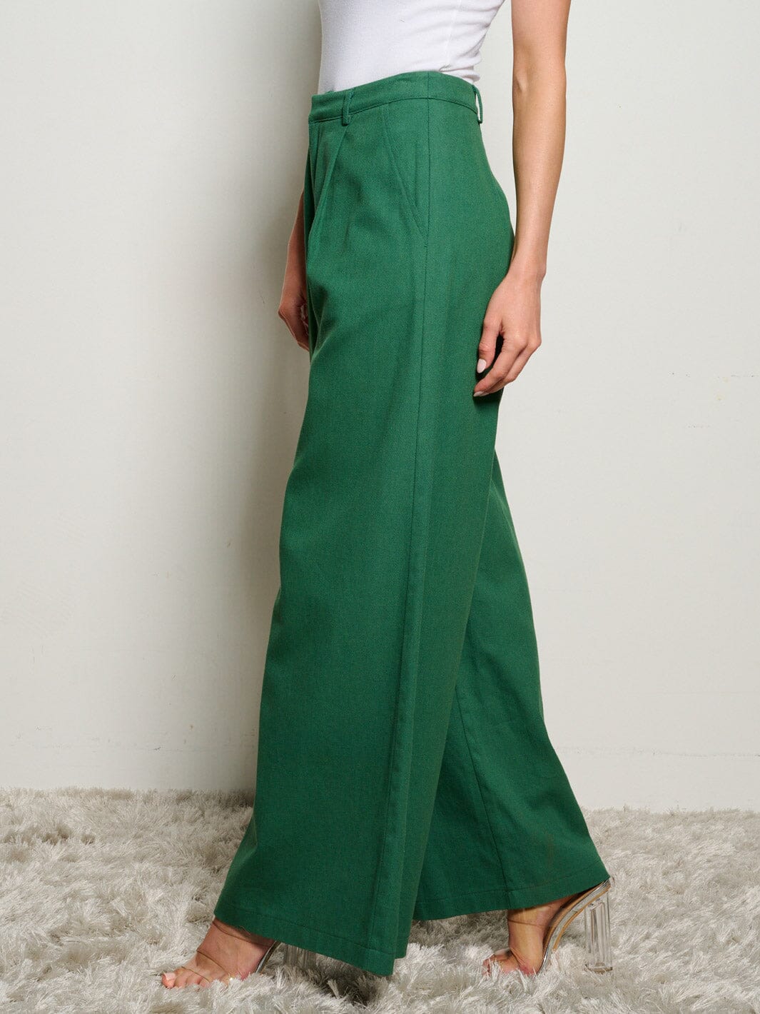 WOMEN'S BUTTON CLOSURE POCKETS WIDE LEG DENIM PANTS