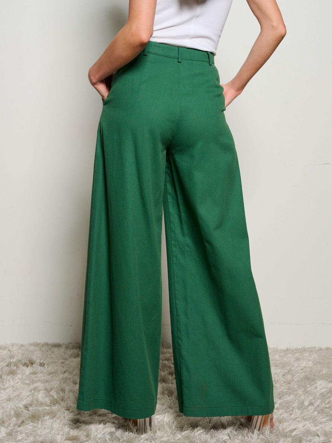 WOMEN'S BUTTON CLOSURE POCKETS WIDE LEG DENIM PANTS