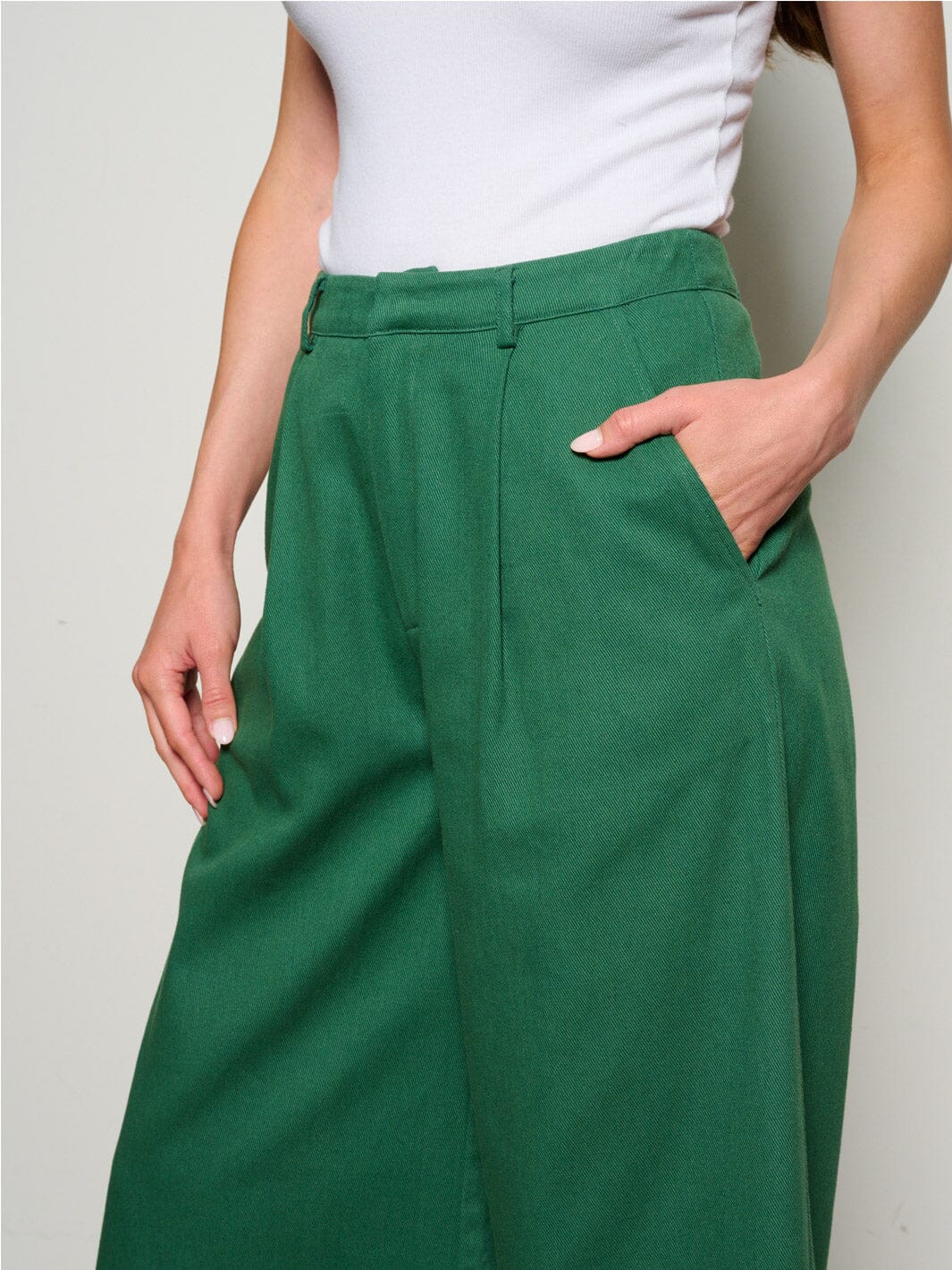 WOMEN'S BUTTON CLOSURE POCKETS WIDE LEG DENIM PANTS