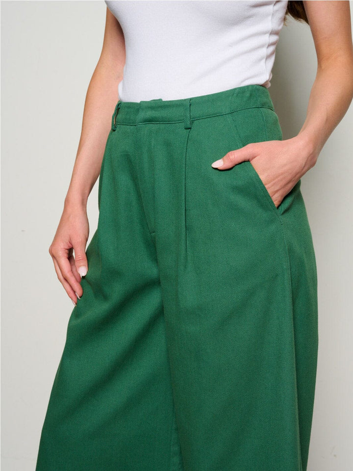 WOMEN'S BUTTON CLOSURE POCKETS WIDE LEG DENIM PANTS