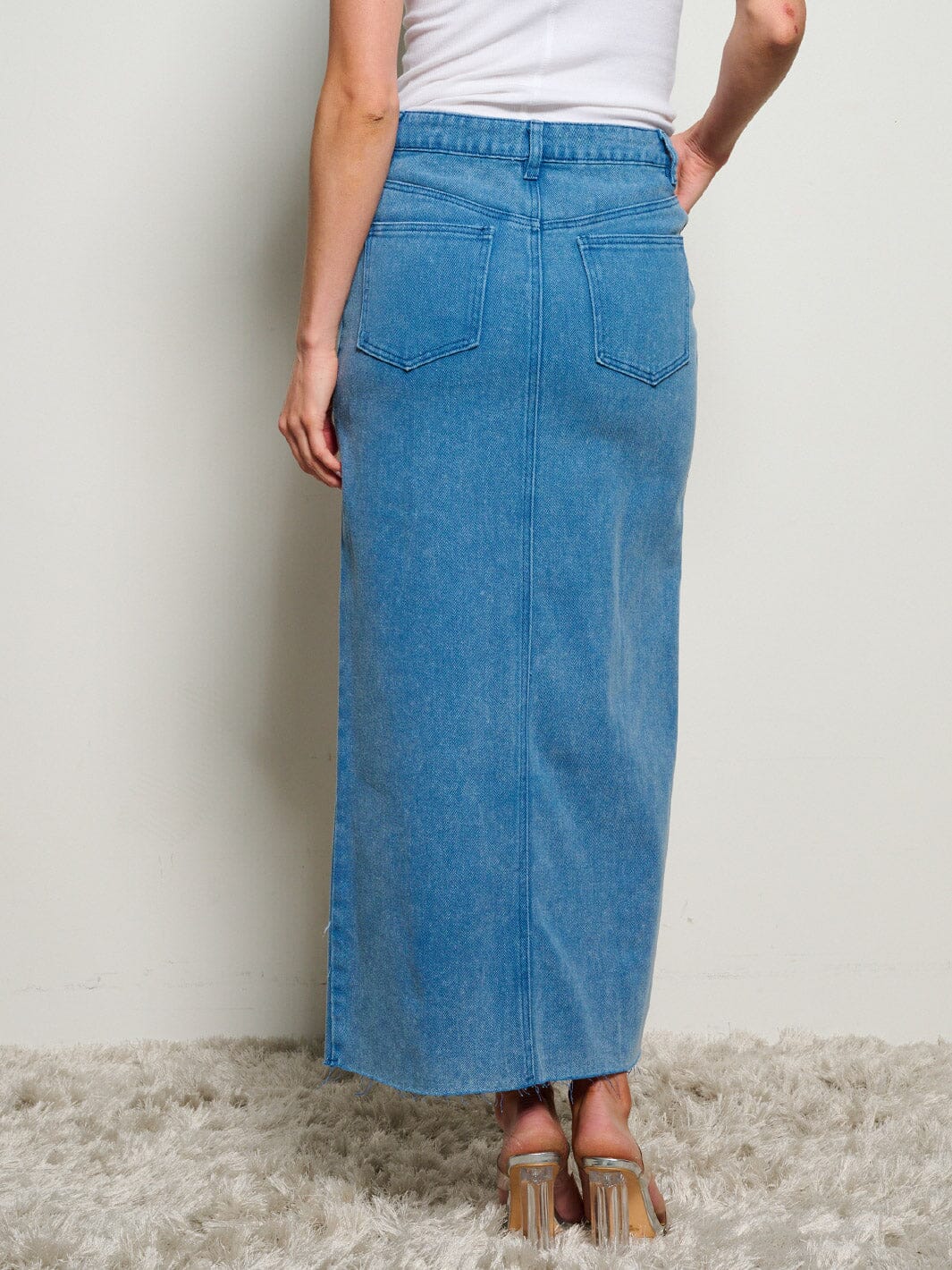 WOMEN'S ASYMETRICAL BUTTON CLOSURE POCKETS FRONT SLIT MAXI PENCIL SKIRT
