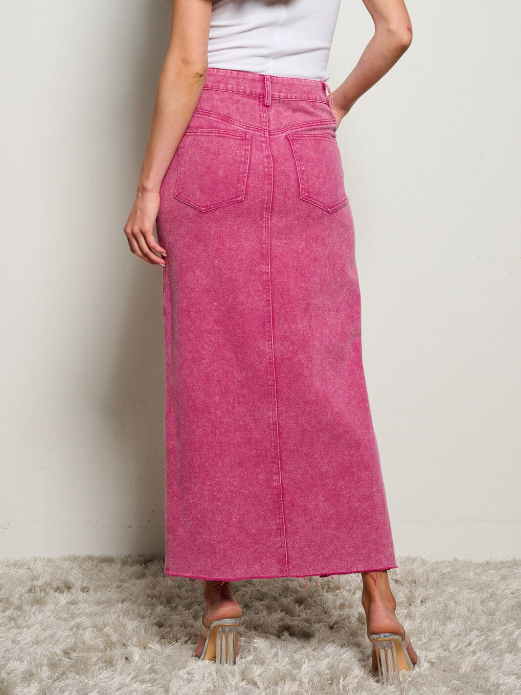 WOMEN'S ASYMETRICAL BUTTON CLOSURE POCKETS FRONT SLIT MAXI PENCIL SKIRT