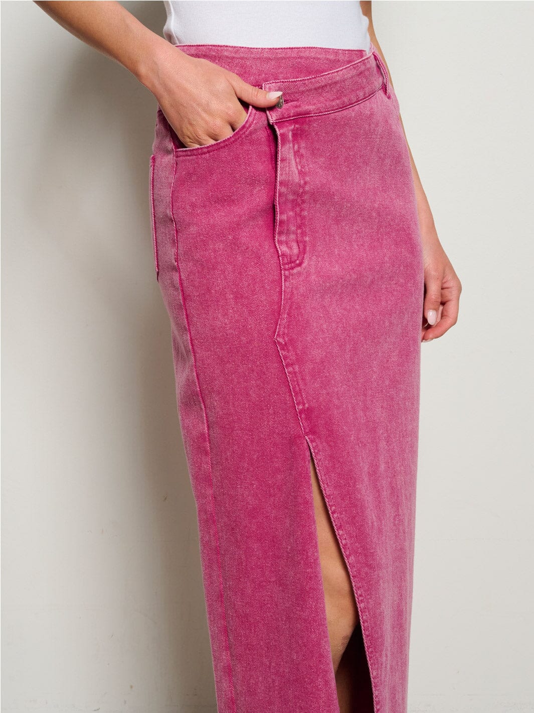 WOMEN'S ASYMETRICAL BUTTON CLOSURE POCKETS FRONT SLIT MAXI PENCIL SKIRT