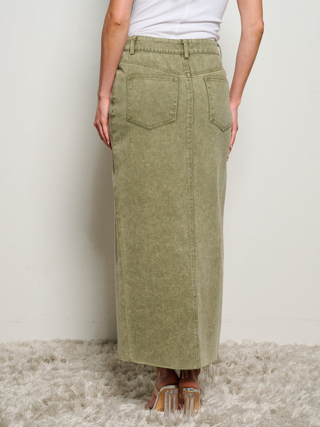WOMEN'S ASYMETRICAL BUTTON CLOSURE POCKETS FRONT SLIT MAXI PENCIL SKIRT