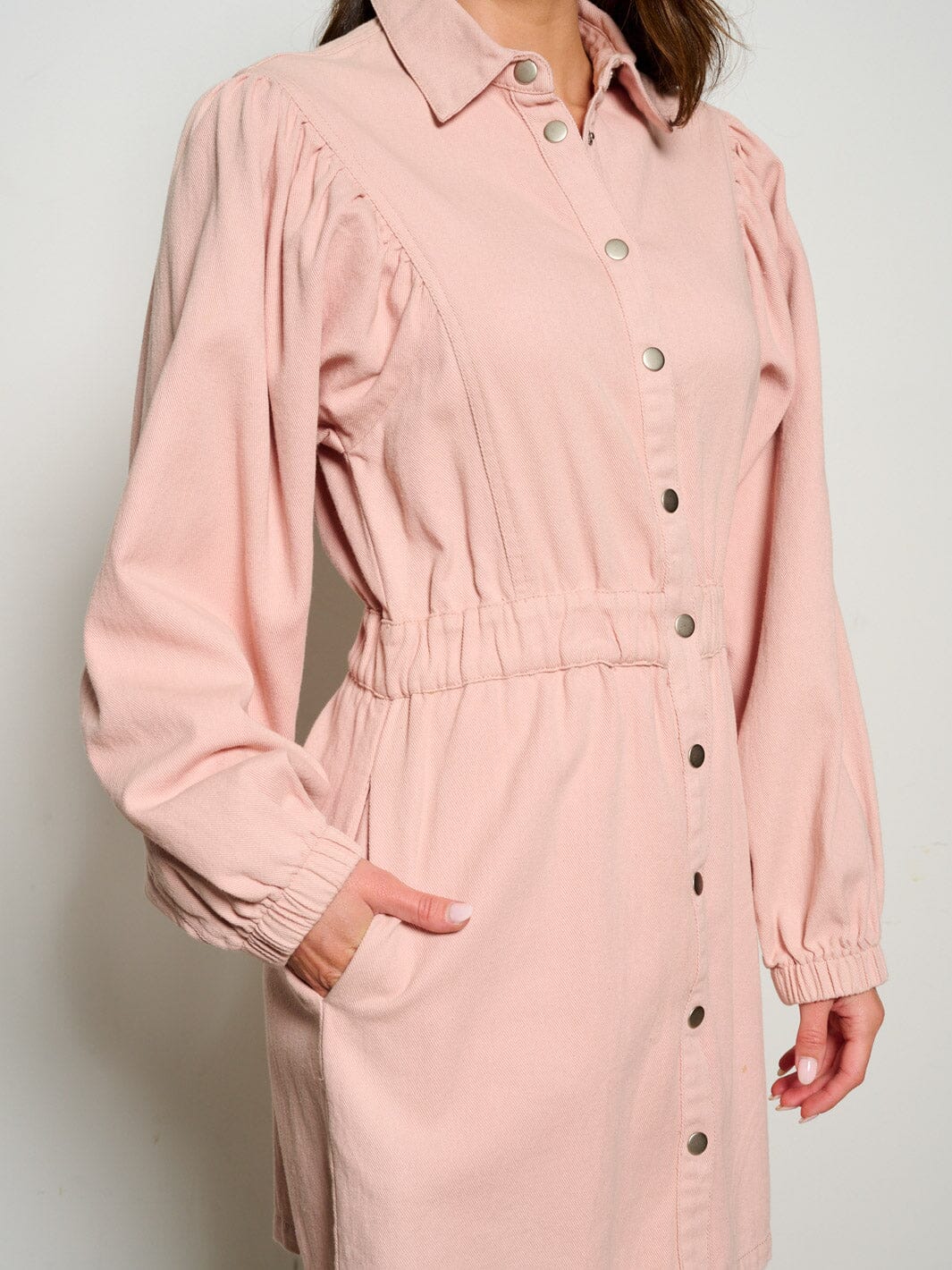 WOMEN'S LONG SLEEVE BUTTON UP FRONT POCKETS DENIM MINI DRESS