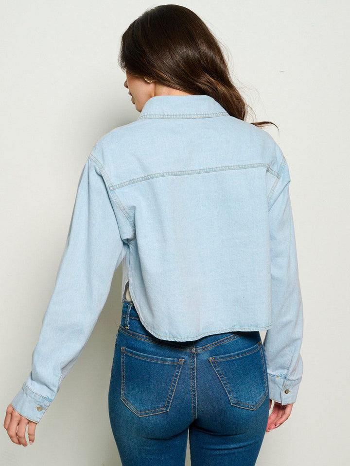 WOMEN'S LONG SLEEVE BUTTON UP FRONT POCKETS DENIM JACKET