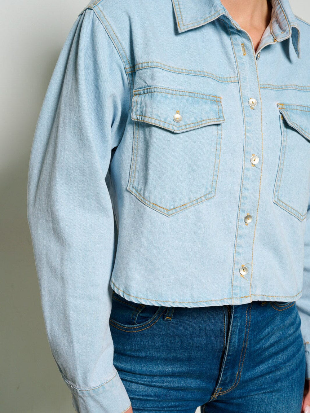 WOMEN'S LONG SLEEVE BUTTON UP FRONT POCKETS DENIM JACKET