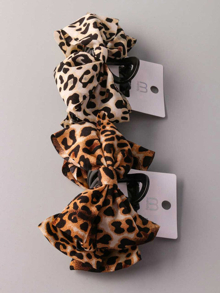 FASHION ASSORTED COLORS ANIMAL PRINT BOWS CLAW HAIR CLIPS