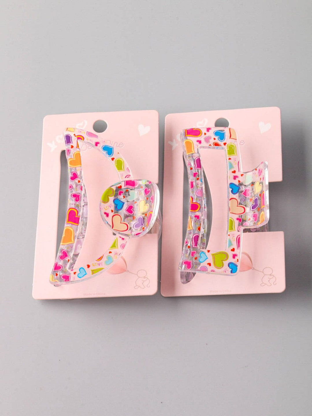 FASHION ASSORTED SHAPES HEARTS PRINT CLAW HAIR CLIPS