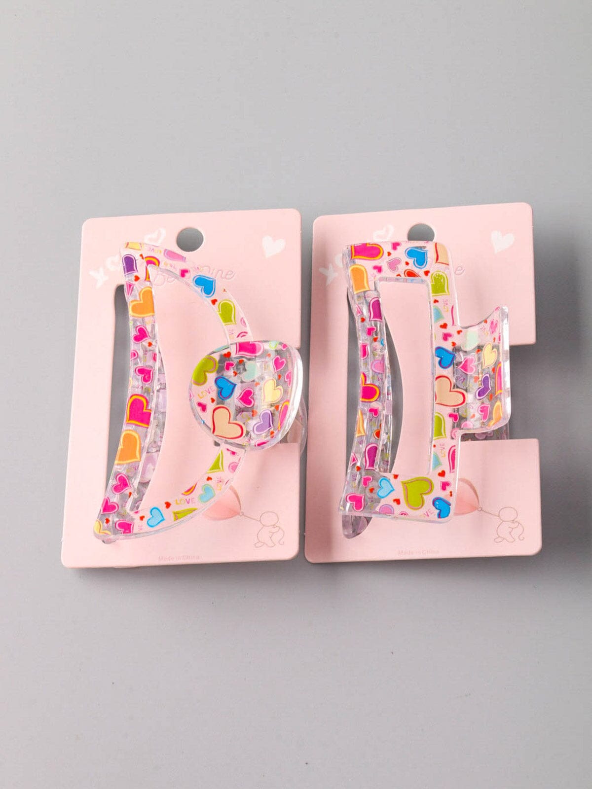 FASHION ASSORTED SHAPES HEARTS PRINT CLAW HAIR CLIPS