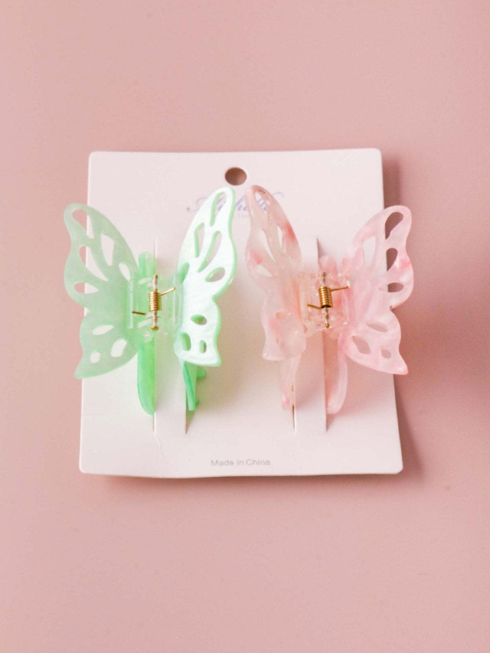 WOMEN'S PINK & GREEN BUTTERFLY HAIR CLAW CLIPS