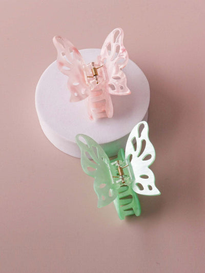 WOMEN'S PINK & GREEN BUTTERFLY HAIR CLAW CLIPS