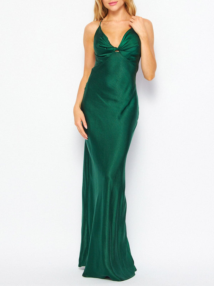 WOMEN'S SLEEVELESS V-NECK BODYCON MAXI DRESS